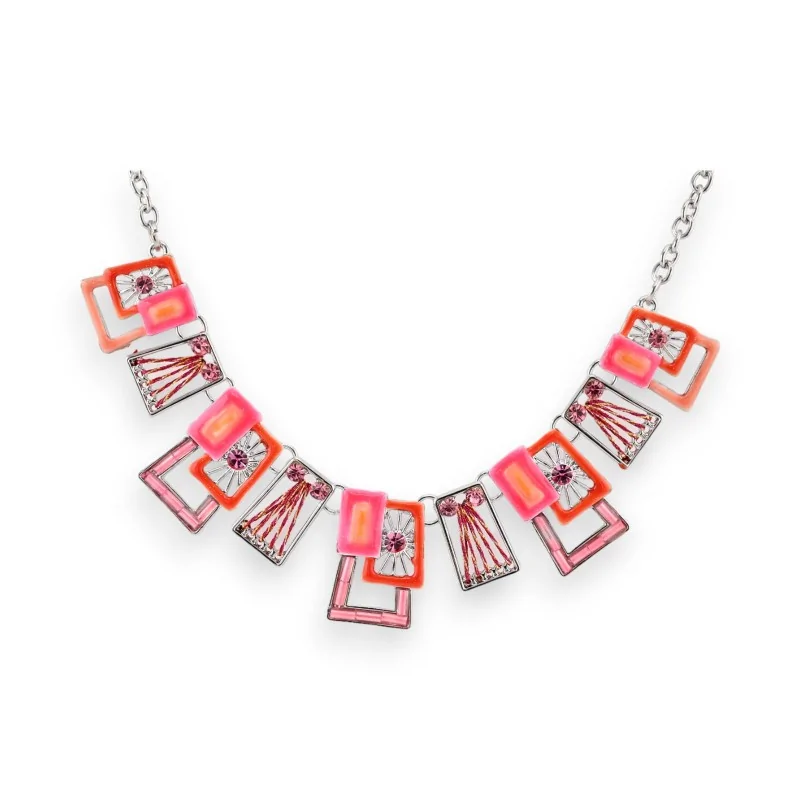 Collar de Fantasía Geométrico Rosa y Naranja