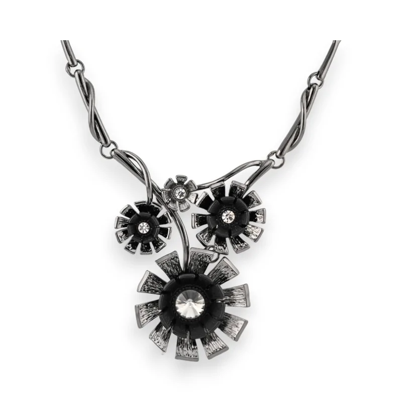 Collier Fantaisie Floral Noir et gris de chez Belle Miss