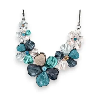 Jewelry Set: Necklace with Blue Flower Earrings