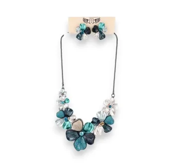 Flower Necklace and Earrings Set in Blue