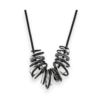 Modern Necklace with Black and Silver Rings by Belle Miss