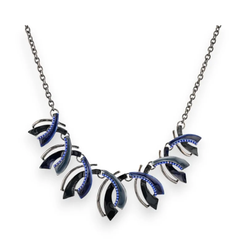 Collier Fantaisie Feuilles Métalliques Bleu Nuit