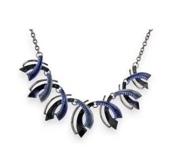 Metallic Blue Night Leaves Fantasy Necklace