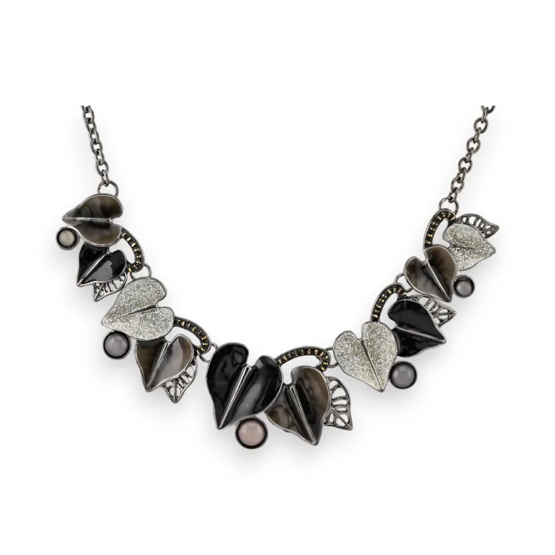 Fantasy Necklace with Hearts in Shades of Grey and Black