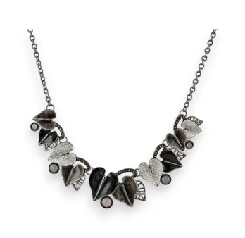 Fantasy Necklace with Hearts in Shades of Grey and Black