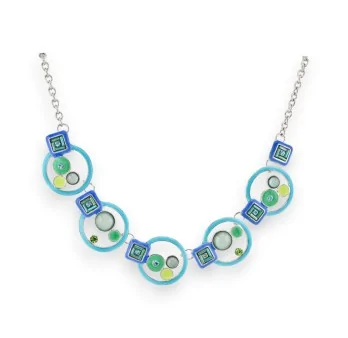 Costume jewelry necklace with circles in blue and green shades