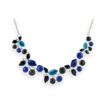 Collier Fantaisie Argenté Floral Bleu