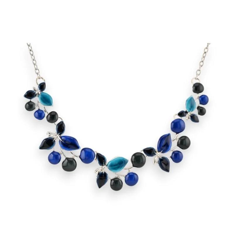 Silver-Plated Fantasy Necklace with Blue Floral Design