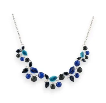 Silver-Plated Floral Fantasy Necklace in Blue