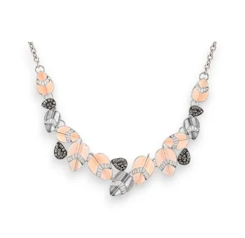 Collier fantaisie feuilles argentées et rosées