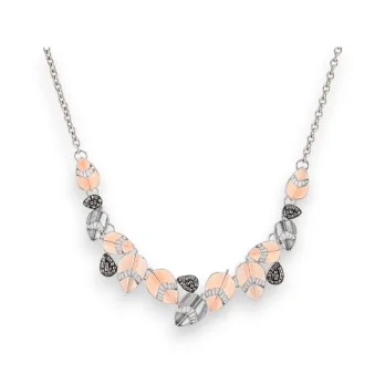 Collier fantaisie feuilles argentées et rosées