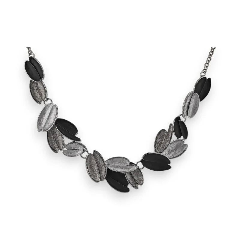 Ikita costume jewelry necklace with grey and black petals