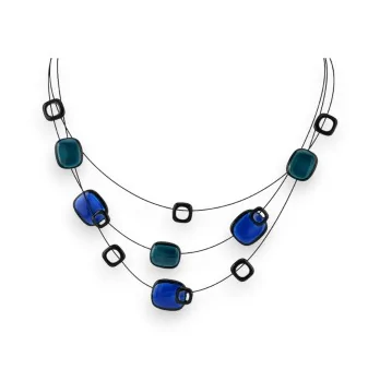 Ikita Three-Strand Fantasy Necklace in Royal Blue and Duck Blue