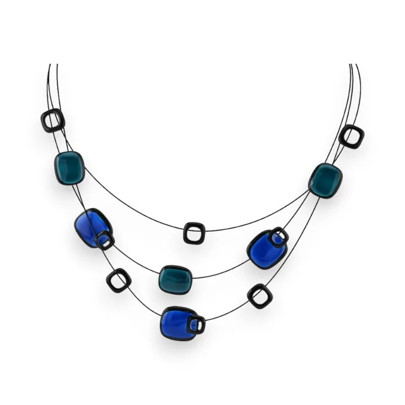 Ikita 3-Strand Fantasy Necklace in Royal Blue and Teal