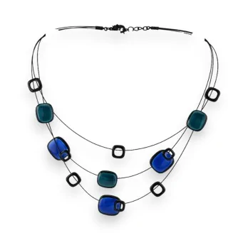 Collier Fantaisie 3 Rangs Ikita Bleu Royal et Canard