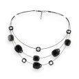 Ikita 3-strand costume necklace with black and grey discs