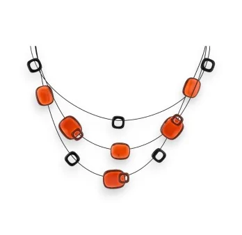 Collier fantaisie Ikita 3 rangs pastilles orange