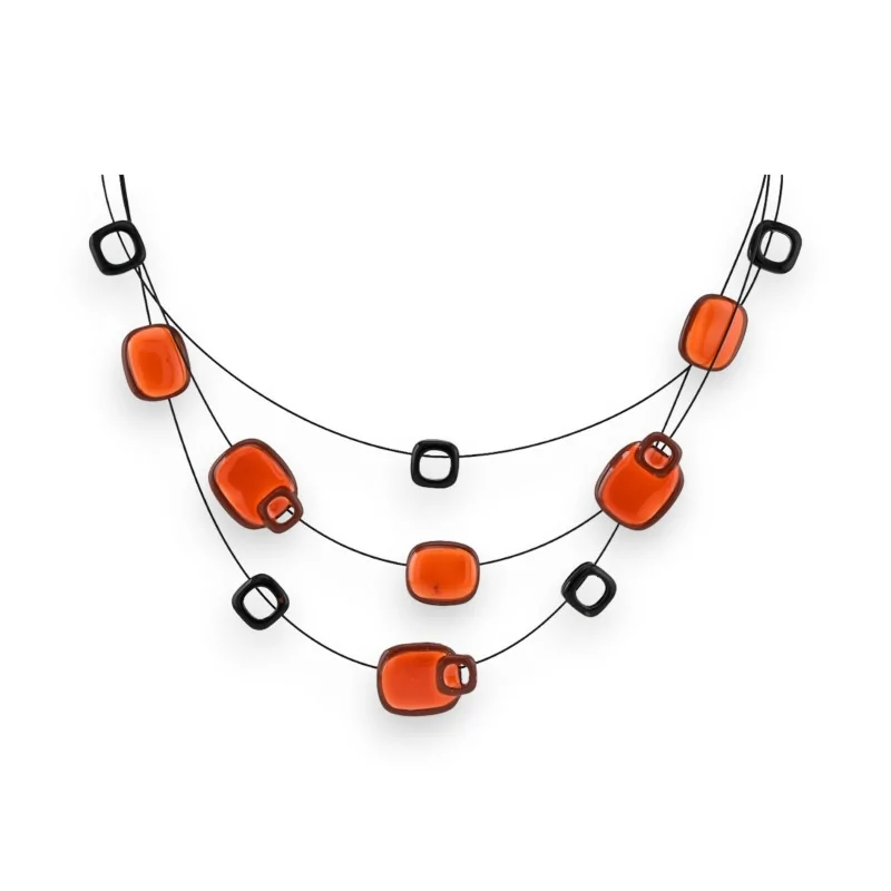 Ikita 3-strand orange disc fashion necklace