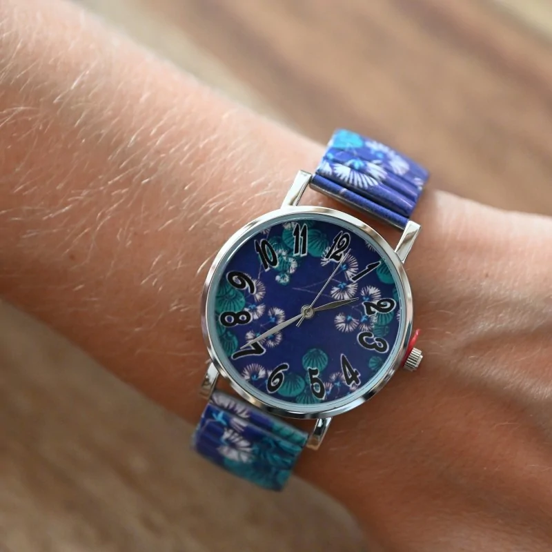 Montre Ernest fleurs nuance bleu vert