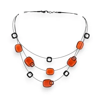 Collier fantaisie Ikita 3 rangs pastilles orange