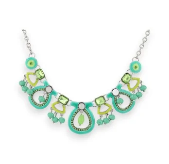 Collier Fantaisie Métal Argenté Vert et Anis