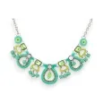 Collier Fantaisie Métal Argenté Vert et Anis