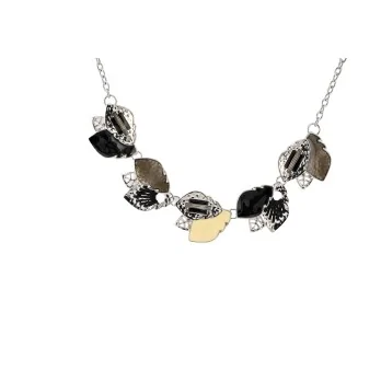 Silver and black leaf costume necklace