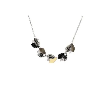 Collier fantaisie feuilles argentées et noires