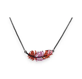 Collier Plume métal rose et rouge de chez Ikita