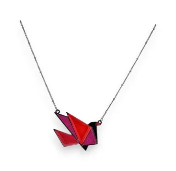 Fuchsia pink Origami Paper Crane costume necklace by Ikita