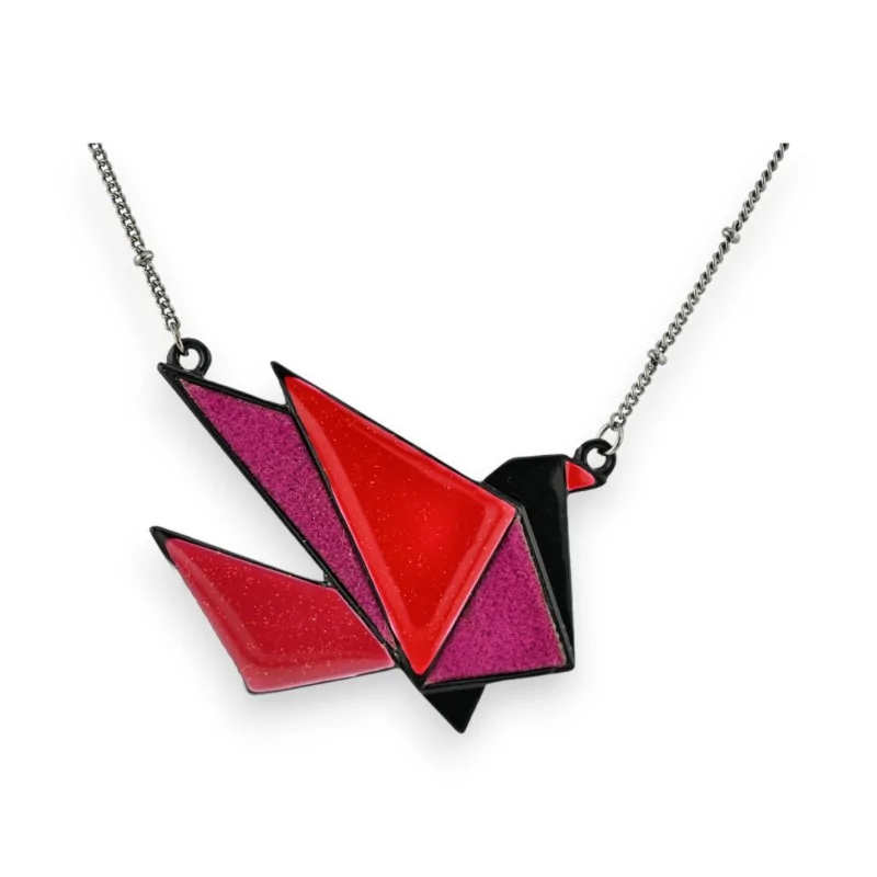 Collana fantasia Origami Uccellino rosso fucsia di Ikita