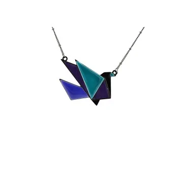 Fantasy Necklace Origami Bird in Blue-Green Shades by Ikita