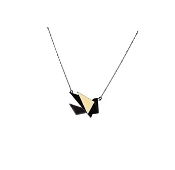 Fantasy Necklace Origami Paper Crane Black and Ecru by Ikita