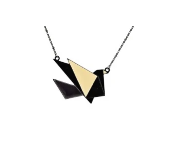 Collana Fantasia Origami Gru nero e bianco crema di Ikita