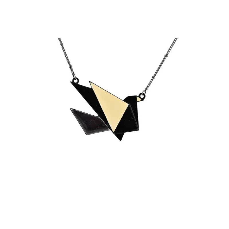 Fantasy Necklace Origami Paper Crane Black and Ecru by Ikita