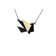 Fantasy Necklace Origami Paper Crane Black and Ecru by Ikita