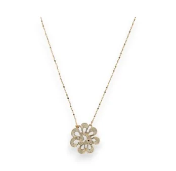 Collier Fantaisie Doré Fleur Ikita blanc cassé paillette