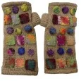 Camel Nepalese wool mittens with multicolored geometric embroidery