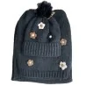 Black beanie and scarf set with embroidered flowers