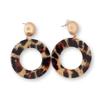 Pendientes Redondos Estampado Leopardo - Acero Dorado 7cm