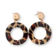 Aretes de Círculo de Leopardo y Metal Dorado