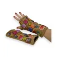 Camel Nepalese wool mittens with multicolored geometric embroidery