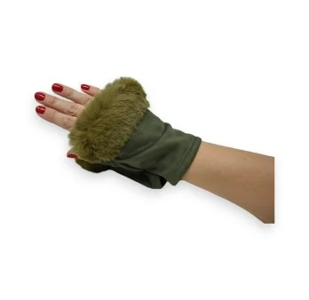 Khaki faux fur mittens