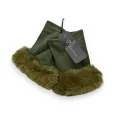 Khaki faux fur mittens