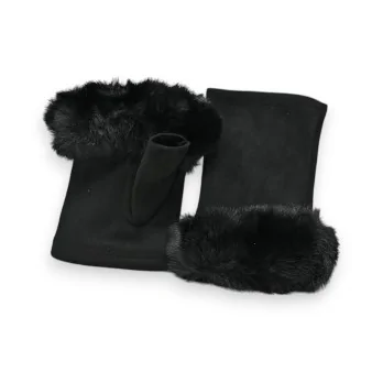 Black faux fur mittens