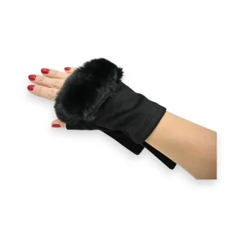 Schwarze Faux-Pelz-Handschuhe