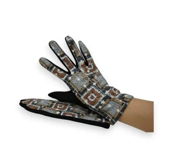 Black velvet gloves with geometric pattern