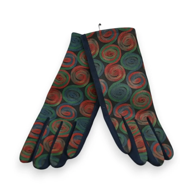 Gants Velours suédine bleu marine cercles multicolores