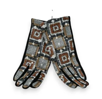 Gants velours suédine noir motifs géométriques