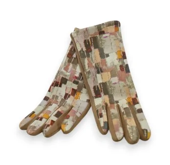 Wildleder-Handschuhe mit pastellfarbenem Musteraufdruck